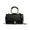 Fashion Black Quilted Leather Round Single Chain Top Handle - Faux Chanel Flap Style Women's Chain Bag