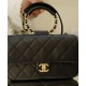 Fashion Black Quilted Leather Round Single Chain Top Handle - Faux Chanel Flap Style Women's Chain Bag