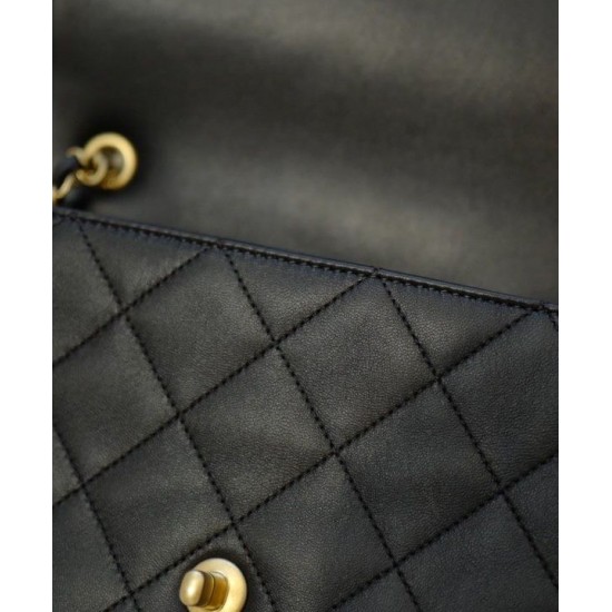 Fashion Black Quilted Leather Round Single Chain Top Handle - Faux Chanel Flap Style Women's Chain Bag