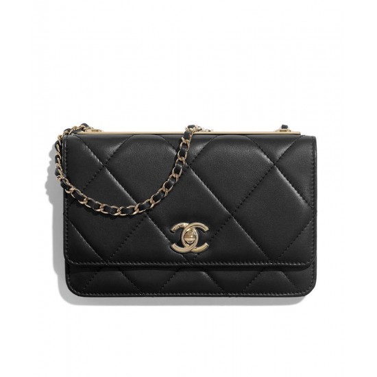 Best Price Burgundy Quilted Leather Top Golden Bar Detail Classic Chain Shoulder Strap - Fake Chanel Flap Wallet 19CM