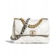 Copy Chanel 19 Rhombus Quilted Motif Brass Link Top Handle Women's White Goatskin Leather Flap Bag Fashion Medium Crossbody Bag