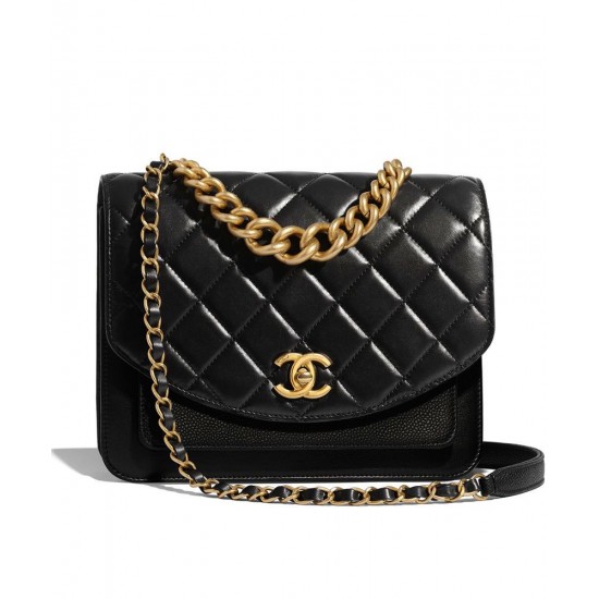 Low Price Classic Diamond Quilted Pattern Brass Chain Top Handle CC Turn Lock - Replica Chanel Black Leather Chain Bag 22CM