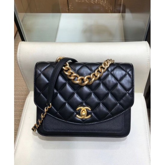 Low Price Classic Diamond Quilted Pattern Brass Chain Top Handle CC Turn Lock - Replica Chanel Black Leather Chain Bag 22CM