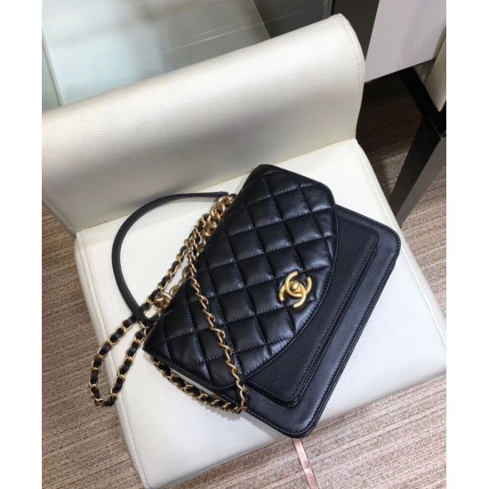 Low Price Classic Diamond Quilted Pattern Brass Chain Top Handle CC Turn Lock - Replica Chanel Black Leather Chain Bag 22CM