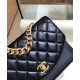 Low Price Classic Diamond Quilted Pattern Brass Chain Top Handle CC Turn Lock - Replica Chanel Black Leather Chain Bag 22CM