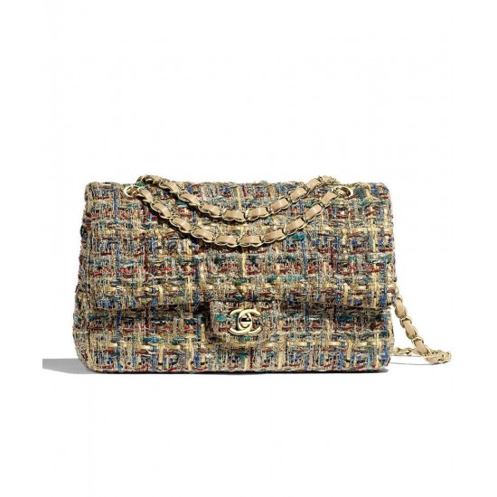 Replica Chanel Classic A01112 Golden CC Turn Lock Women's Multicolor Tweed Medium Flap Bag Apricot Online