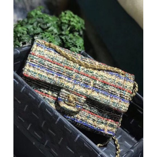 Replica Chanel Classic A01112 Golden CC Turn Lock Women's Multicolor Tweed Medium Flap Bag Apricot Online