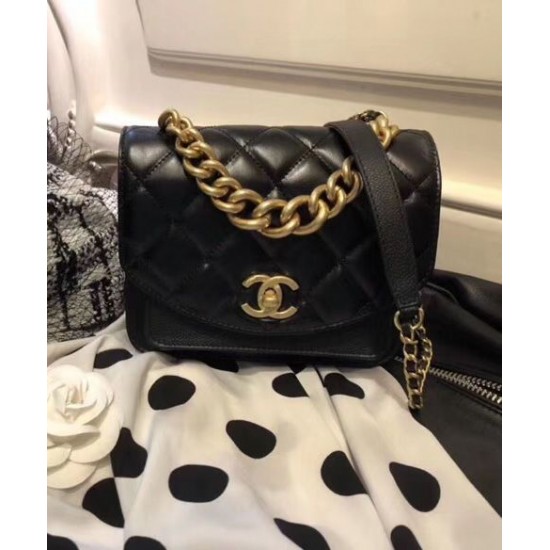 Hot Selling Yellow Gold Thick Chain Top Handle Front Pocket - Women's Chanel Black Quilted Leather Flap Bag