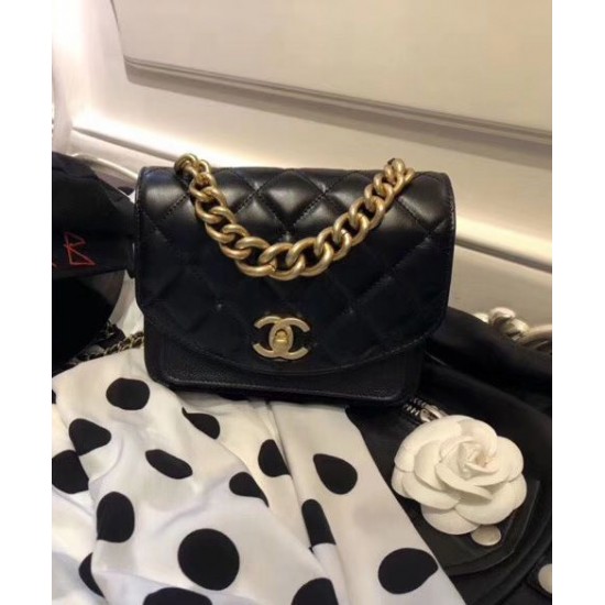 Hot Selling Yellow Gold Thick Chain Top Handle Front Pocket - Women's Chanel Black Quilted Leather Flap Bag