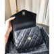 Chic Golden Detail Single Top Handle Envelope Flap Chain Shoulder Strap - Clone Chanel Ladies Black Leather Small Tote Bag