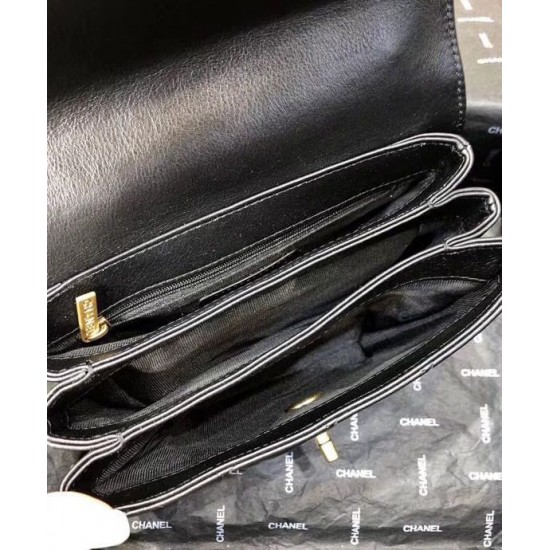 Chic Golden Detail Single Top Handle Envelope Flap Chain Shoulder Strap - Clone Chanel Ladies Black Leather Small Tote Bag