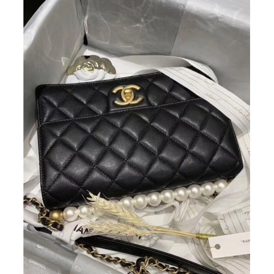 2022 New Top White Pearl Decoration CC Logo Turn Lock - Women's Fake Chanel Chain Strap Black Flap Bag