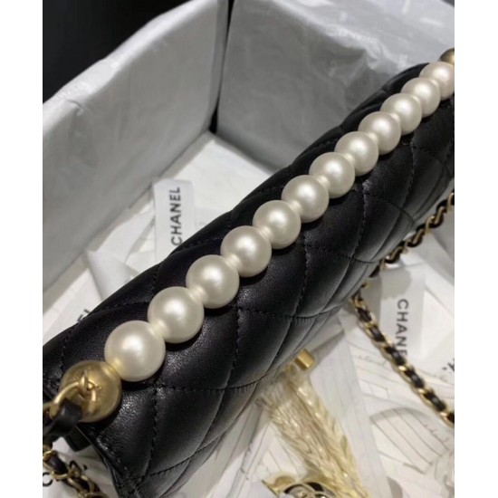 2022 New Top White Pearl Decoration CC Logo Turn Lock - Women's Fake Chanel Chain Strap Black Flap Bag