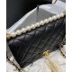 2022 New Top White Pearl Decoration CC Logo Turn Lock - Women's Fake Chanel Chain Strap Black Flap Bag