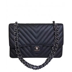 Latest V Type Quilted Leather Slipping Chain Shoulder Strap Silver Hardware - Replica Chanel Female Medium Flap Bag