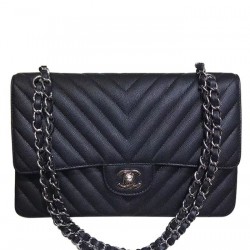 Latest V Type Quilted Leather Slipping Chain Shoulder Strap Silver Hardware - Replica Chanel Female Medium Flap Bag