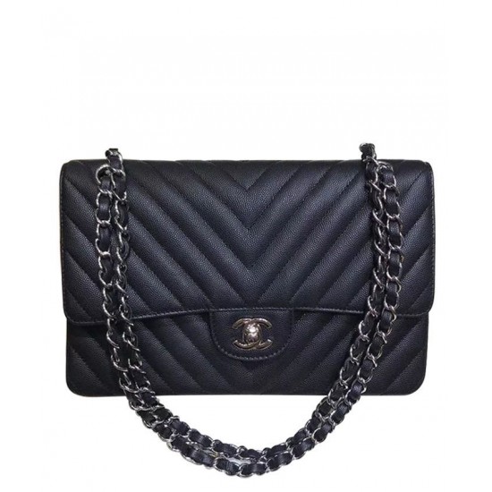 Latest V Type Quilted Leather Slipping Chain Shoulder Strap Silver Hardware - Replica Chanel Female Medium Flap Bag