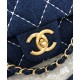 Faux Chanel White Quilted Blue Canvas Yellow Gold CC Turn Lock Chain Shoulder Strap Female Flap Bag 26CM