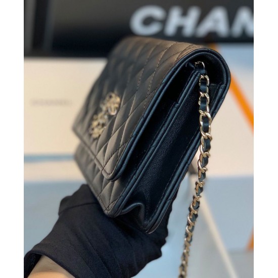 Imitation Chanel Fashion Asymmetric CC Logo Oversized Flap Design Black Quilted Leather Long Wallet Women's Chain Crossbody Bag