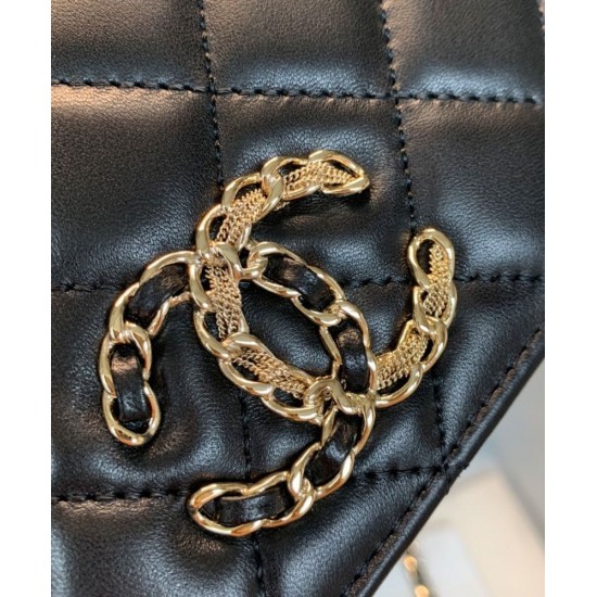 Imitation Chanel Fashion Asymmetric CC Logo Oversized Flap Design Black Quilted Leather Long Wallet Women's Chain Crossbody Bag