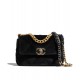 Precious Black Velvet Diamond-type Lattice Brass CC Lock & Chain Strap - Replica Chanel 19 Women's Flap Crossbody Bag 26CM