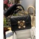 Faux Chanel Beautiful White Pearl Black Onyx Square Brass Buckle Women's Chain Strap Black Quilted Leather Flap Bag 17CM