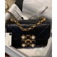 Faux Chanel Beautiful White Pearl Black Onyx Square Brass Buckle Women's Chain Strap Black Quilted Leather Flap Bag 17CM