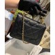 Faux Chanel Beautiful White Pearl Black Onyx Square Brass Buckle Women's Chain Strap Black Quilted Leather Flap Bag 17CM