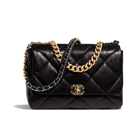 Top Sale Brass Chain Handle CC Logo Turn Lock Two-tone Chain Strap - Imitation Chanel Female Black Quilted Leather Maxi Flap Bag