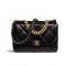 Top Sale Brass Chain Handle CC Logo Turn Lock Two-tone Chain Strap - Imitation Chanel Female Black Quilted Leather Maxi Flap Bag