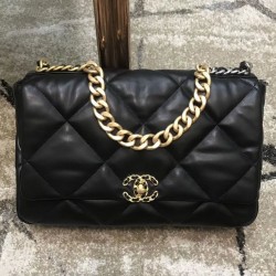 Top Sale Brass Chain Handle CC Logo Turn Lock Two-tone Chain Strap - Imitation Chanel Female Black Quilted Leather Maxi Flap Bag