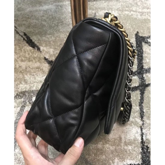 Top Sale Brass Chain Handle CC Logo Turn Lock Two-tone Chain Strap - Imitation Chanel Female Black Quilted Leather Maxi Flap Bag