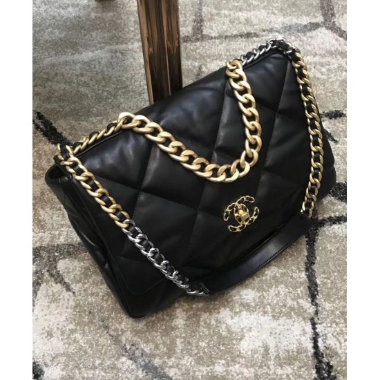 Top Sale Brass Chain Handle CC Logo Turn Lock Two-tone Chain Strap - Imitation Chanel Female Black Quilted Leather Maxi Flap Bag