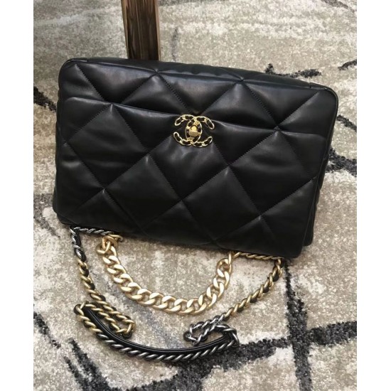 Top Sale Brass Chain Handle CC Logo Turn Lock Two-tone Chain Strap - Imitation Chanel Female Black Quilted Leather Maxi Flap Bag