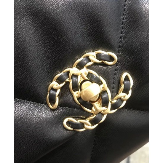 Top Sale Brass Chain Handle CC Logo Turn Lock Two-tone Chain Strap - Imitation Chanel Female Black Quilted Leather Maxi Flap Bag