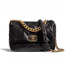 Fashion Black Goatskin Leather Two-tone Chain Detail Brass CC Turn Lock - Faux Chanel 19 Women's Quilted Leather Flap Bag AS1160 B04852 94305