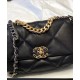 Fashion Black Goatskin Leather Two-tone Chain Detail Brass CC Turn Lock - Faux Chanel 19 Women's Quilted Leather Flap Bag AS1160 B04852 94305