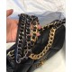 Fashion Black Goatskin Leather Two-tone Chain Detail Brass CC Turn Lock - Faux Chanel 19 Women's Quilted Leather Flap Bag AS1160 B04852 94305