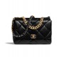 Hot Selling CC Motif Turn Lock Closure Brass Chain Top Handle Rhombus Quilted Pattern - Fake Chanel 19 Black Goatskin Leather Flap Bag 30CM