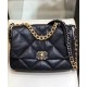 Hot Selling CC Motif Turn Lock Closure Brass Chain Top Handle Rhombus Quilted Pattern - Fake Chanel 19 Black Goatskin Leather Flap Bag 30CM