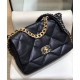 Hot Selling CC Motif Turn Lock Closure Brass Chain Top Handle Rhombus Quilted Pattern - Fake Chanel 19 Black Goatskin Leather Flap Bag 30CM