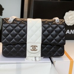 Chanel Flap Bag Black and White For Women 9.8in/25cm