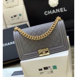 Chanel Boy Handbag Dark Grey Gold Toned Hardware For Women 9.8in/25cm