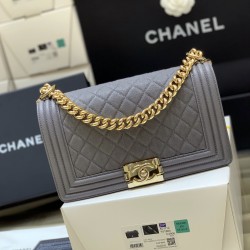 Chanel Boy Handbag Dark Grey Gold Toned Hardware For Women 9.8in/25cm