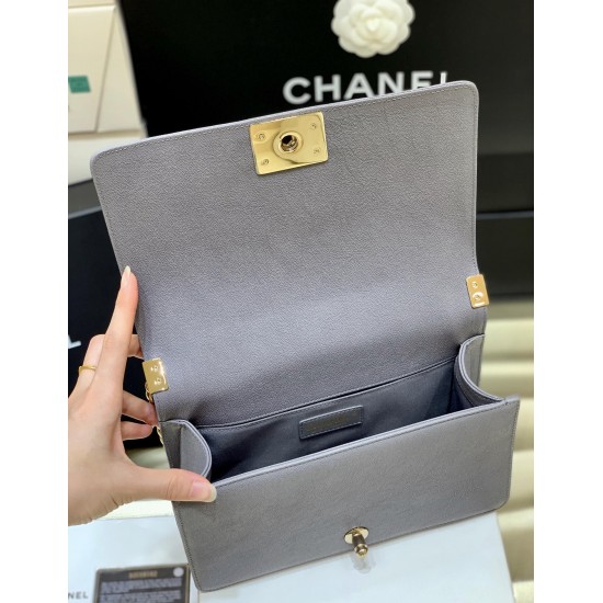 Chanel Boy Handbag Dark Grey Gold Toned Hardware For Women 9.8in/25cm