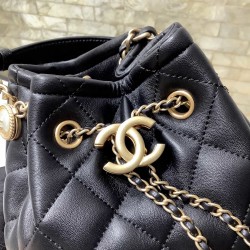 Chanel Classic Bucket Bag Gold Toned Hardware Black For Women 7.8in/20cm