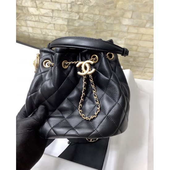 Chanel Classic Bucket Bag Gold Toned Hardware Black For Women 7.8in/20cm