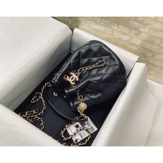 Chanel Classic Bucket Bag Gold Toned Hardware Black For Women 7.8in/20cm