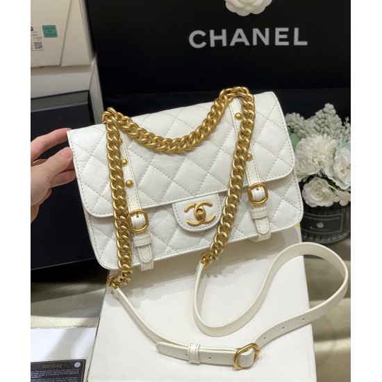 Chanel Co Co Shoulder Bag Gold Chain White For Women 9.8in/25cm