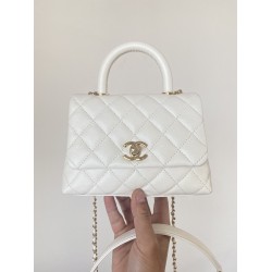 Chanel Mini Flap Bag Top Handle White For Women 7.5in/19cm